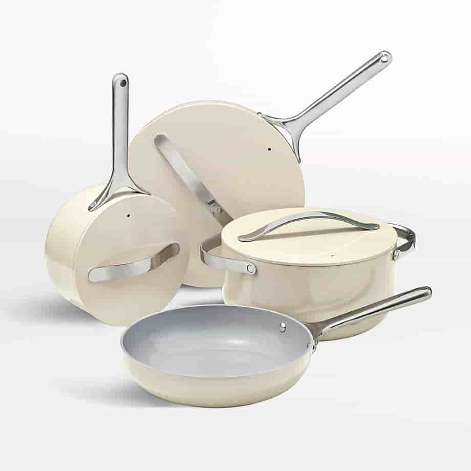 CMYK Printing Home 4-Piece Cream Ceramic Non-Stick Cookware Set